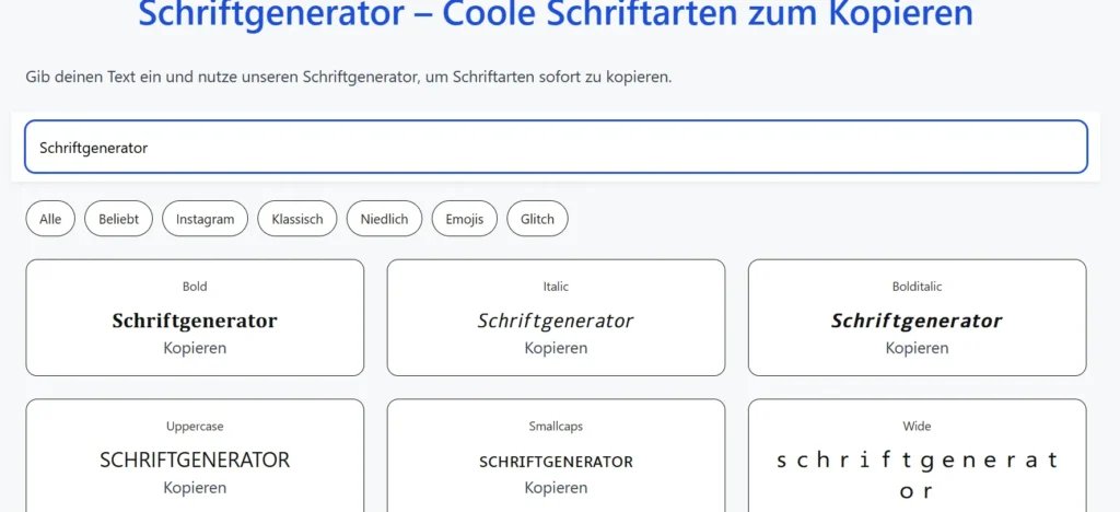 Coole Instagram-Schriftarten einfach kopieren (Wichtiger Abschnitt)