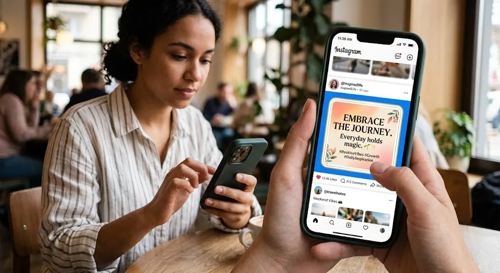 Social Media Feed mit auffälligem stylischem Text