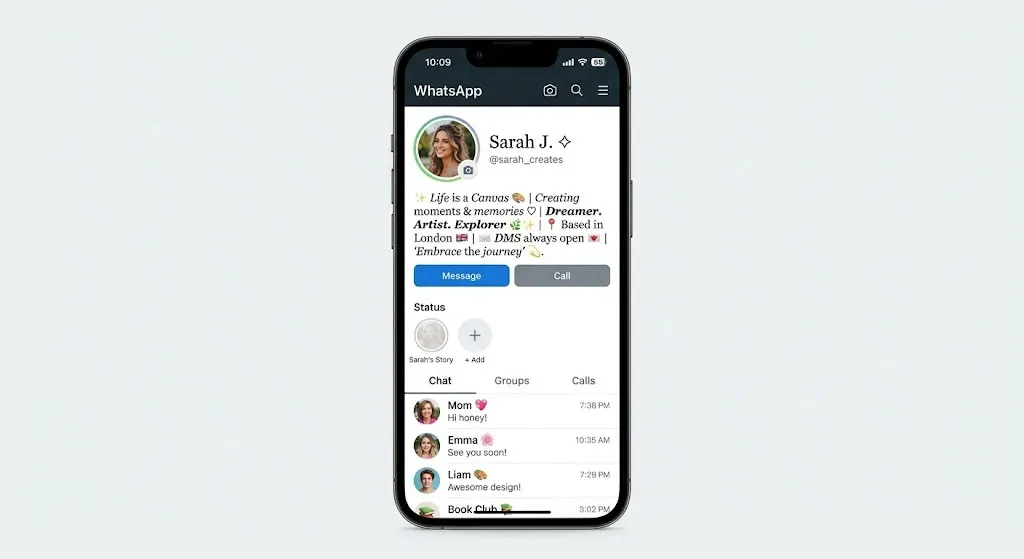 Stylische WhatsApp Bio mit fancy Schriftarten und Emojis